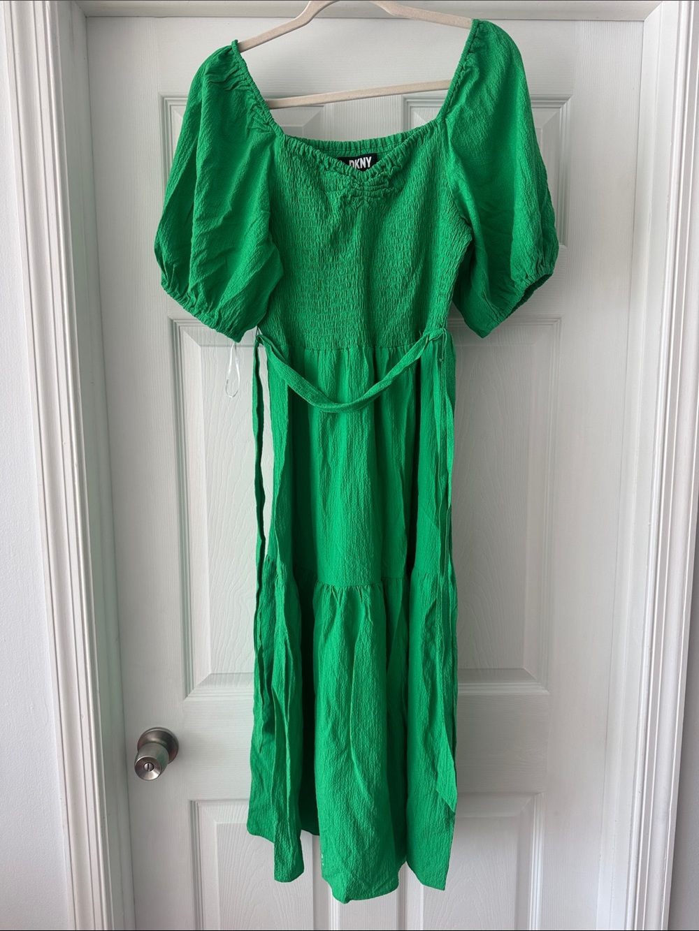 DKNY Emerald Green Puff-Sleeve Midi Dress